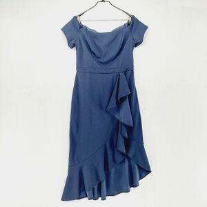 NWT Xscape Women's Blue Cap Sleeve Draped Ruffle Midi Dress P4417